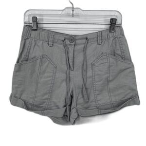 New York & Company Drawstring Roll Cuff Boho Casual Linen Blend Shorts Size 2*